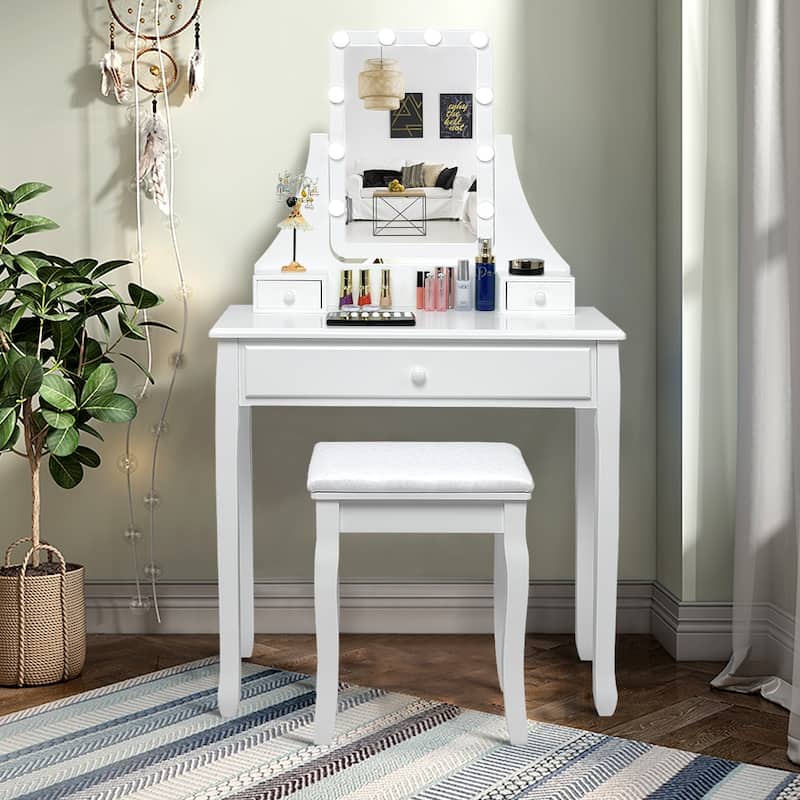 Costway Vanity Table 10 Dimmable Bulbs Makeup Desk WhiteBlackBrown