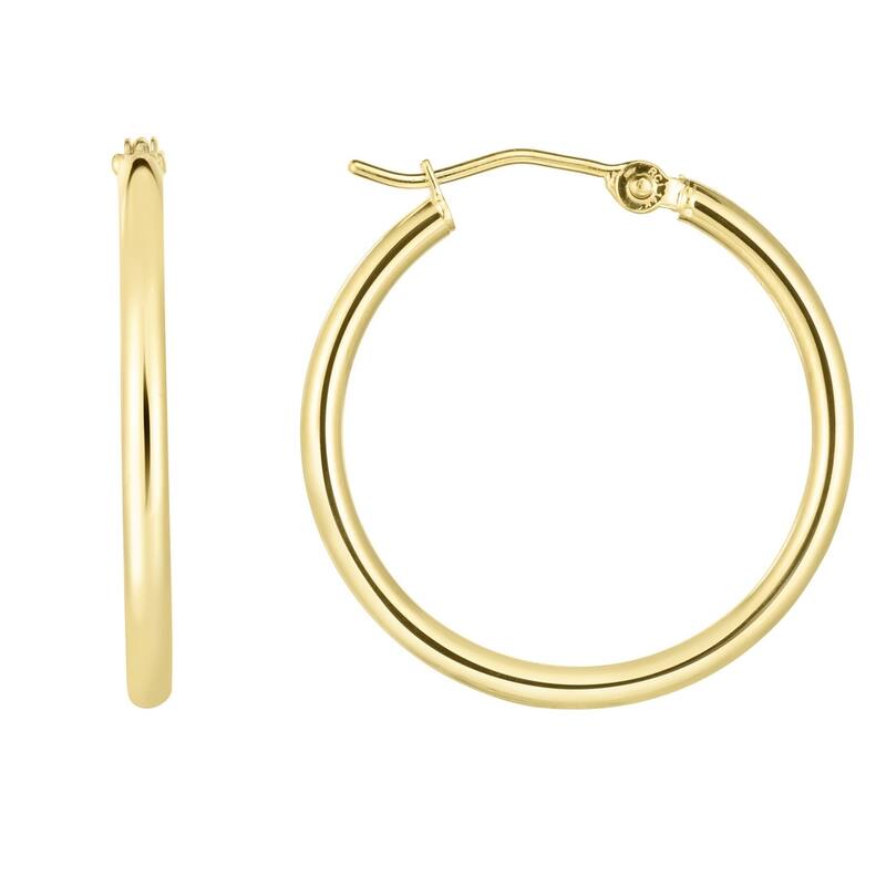Curata 14k Yellow Gold 2x25mm Shiny Round Tube Hoop Fancy Earrings With Hinged Clasp