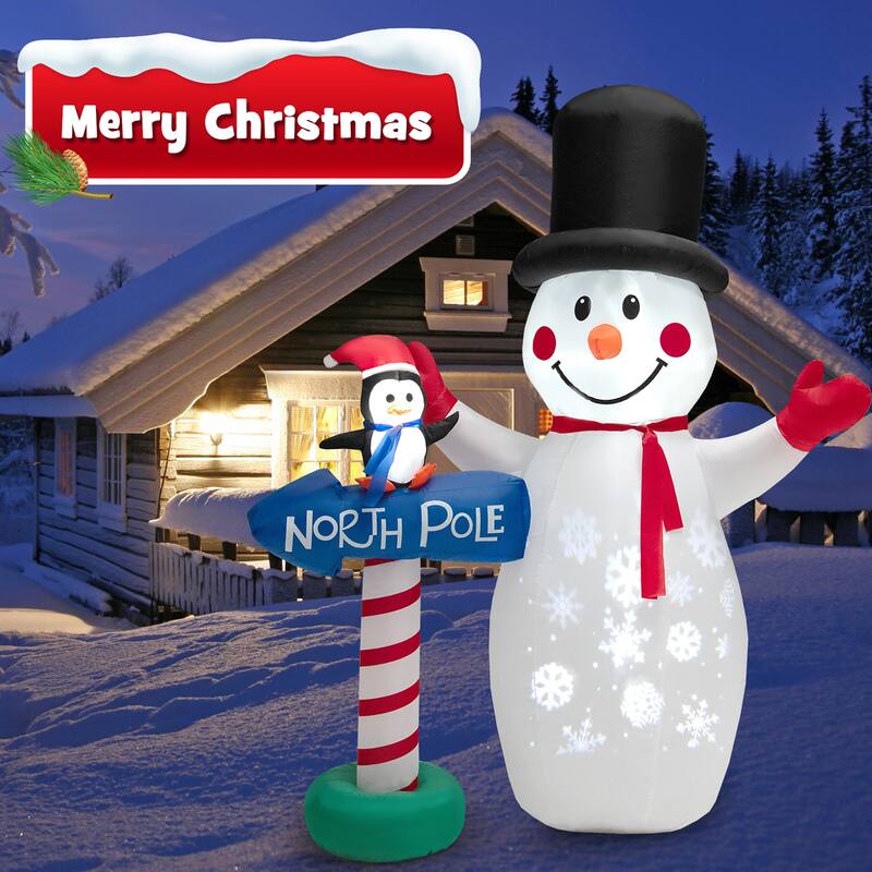 6 FT Inflatable Christmas Snowman Blow up Decoration w North Pole Sign