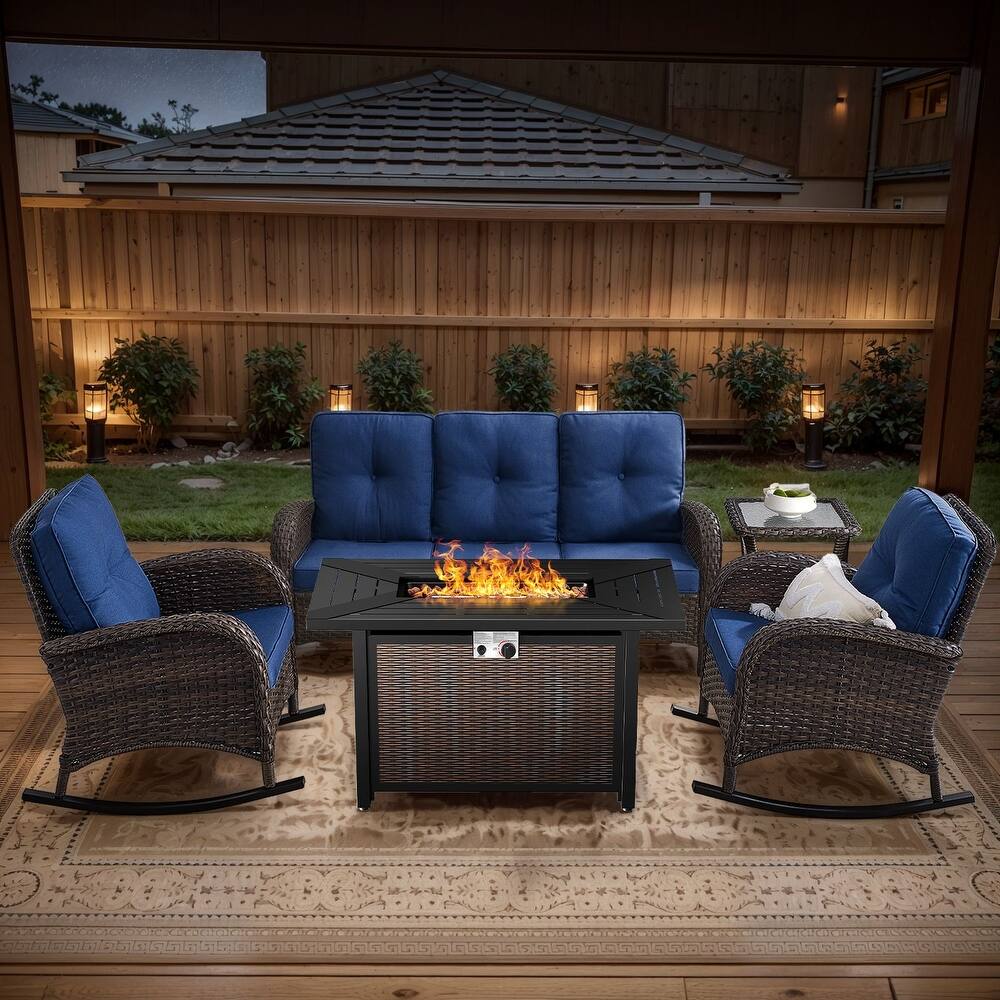 Gymojoy Outdoor Fire Pit Conversation Set, 3-Seat Sofa & Chairs Patio Furniture Set