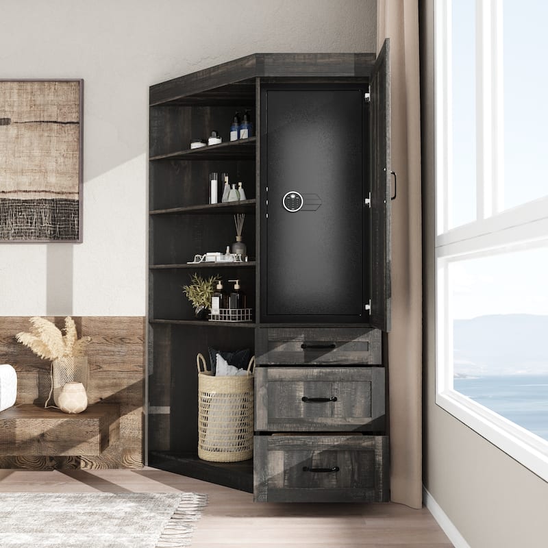 Large Gun Safe with Digital Lock Tall Storage Cabinet with Shelves, Multi-Option Secure Locker and Cupboard - Corner Cabinet+Gun Cabinet
