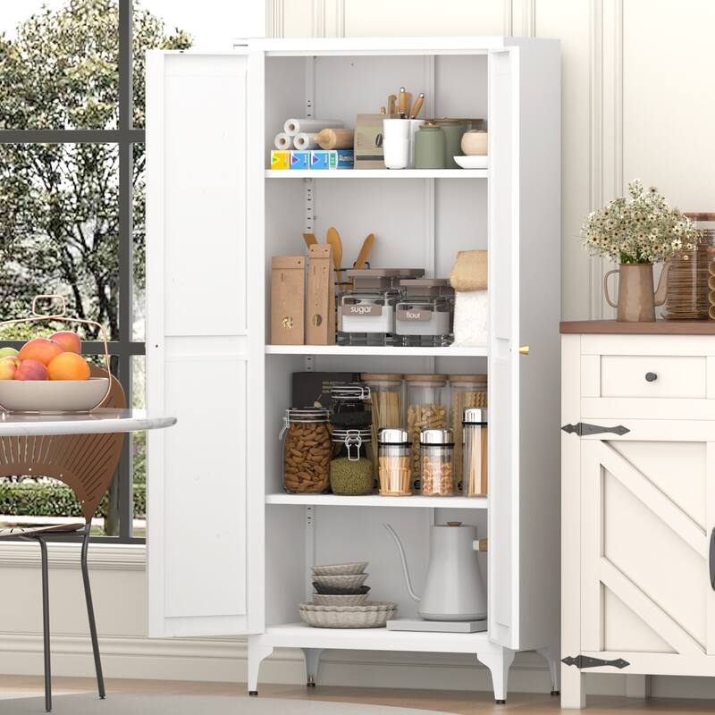 2 Doors Metal Storage Cabinet Kitchen Pantry Cabinet With Adjustable Shelves Tall Steel Cabinet Locker