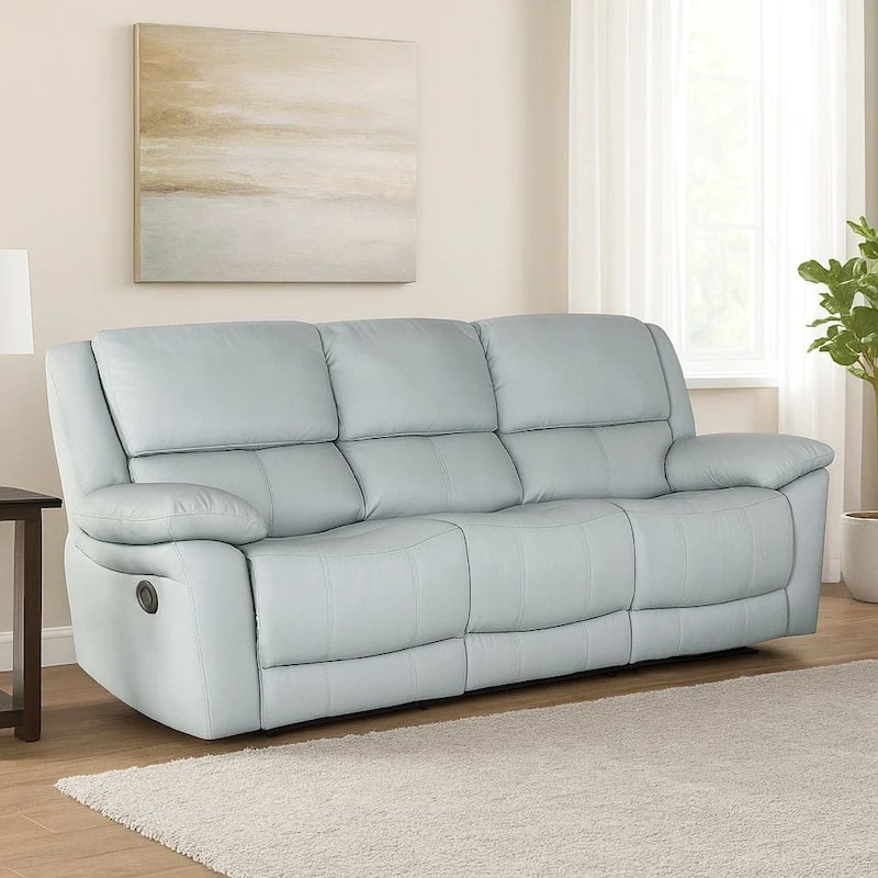 Larus Sofa, Manual Reclining Mechanism, Blue Faux Leather, 82 Inch