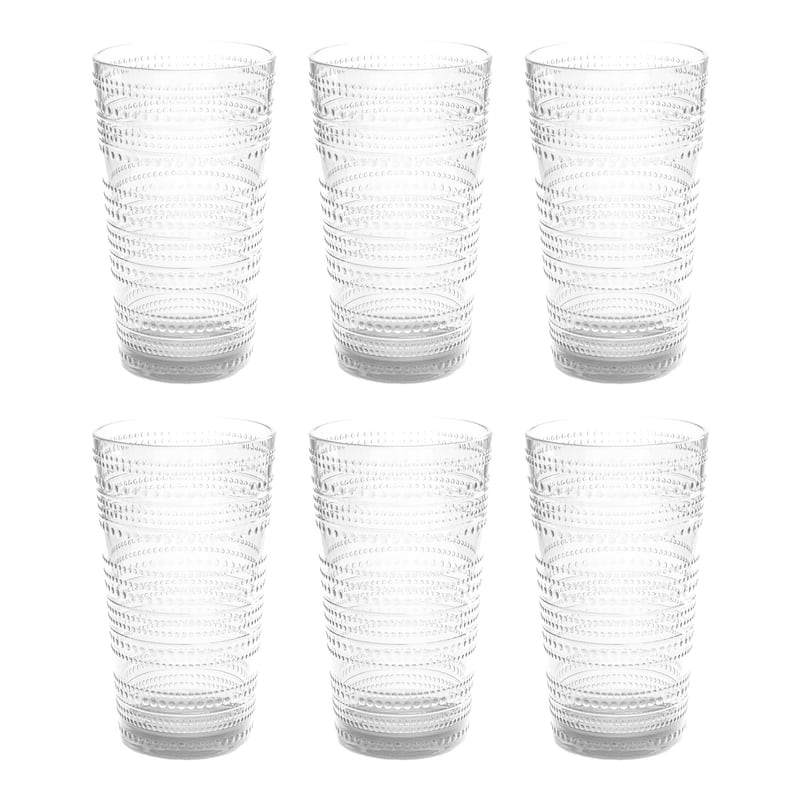 Abode Homewares Beaded Acrylic Drinking Glass - 16 oz - Set of 6 - Clear
