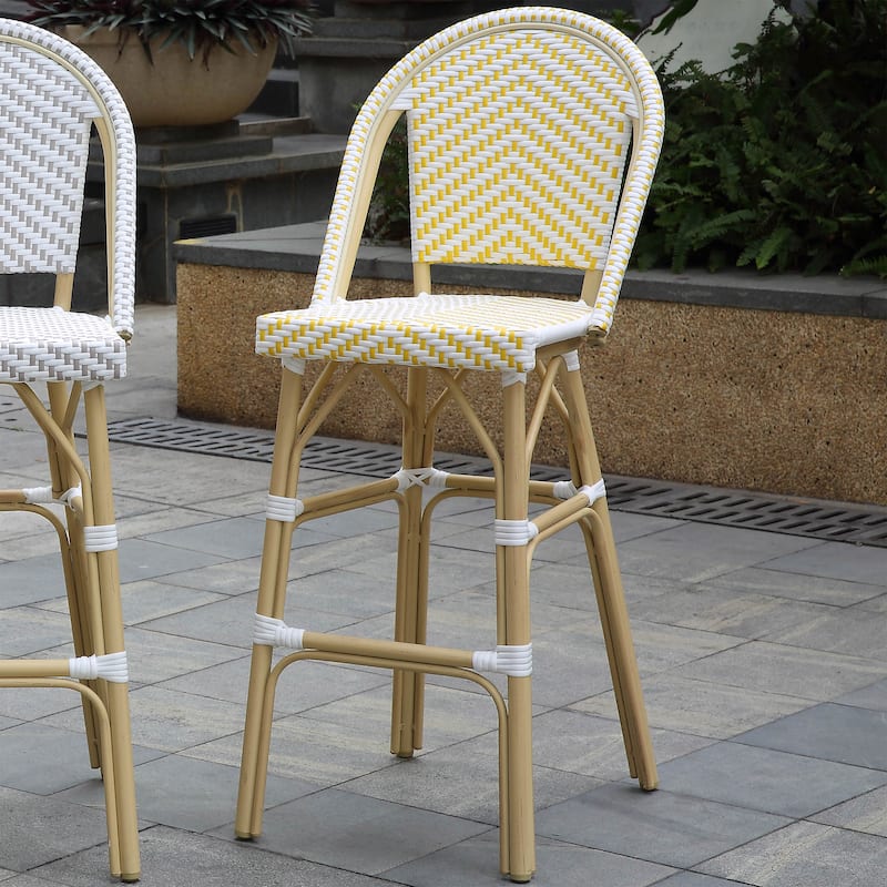 Ariel French Natural Tone 30-inch PE Wicker Patio Bar Chairs (Set of 2) by Furniture of America - Set of 2 - Yellow