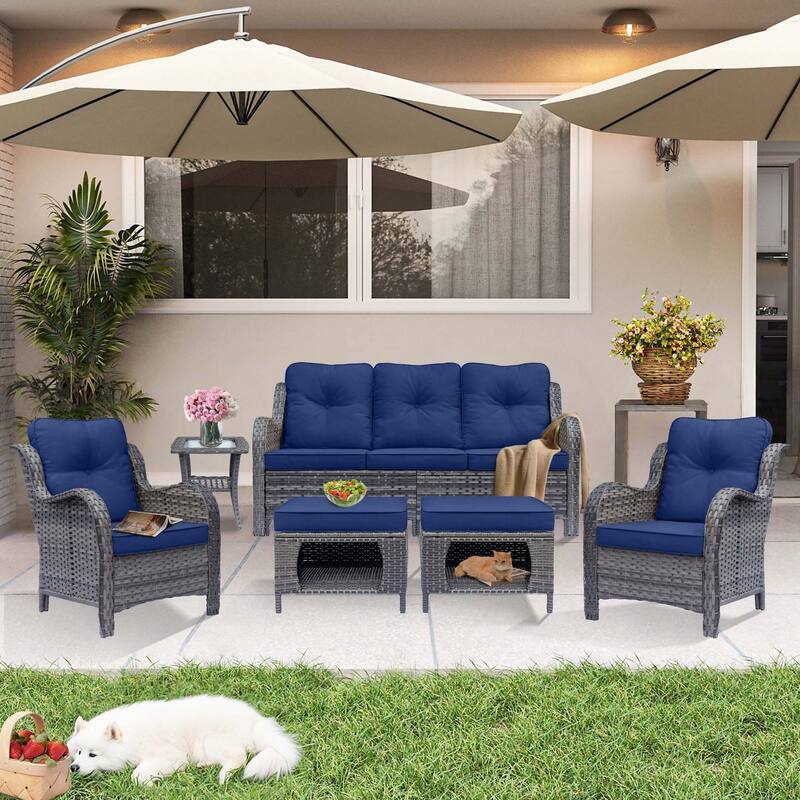 Gray Rattan Wicker High Back Outdoor Patio Furniture Sofa Seating Set