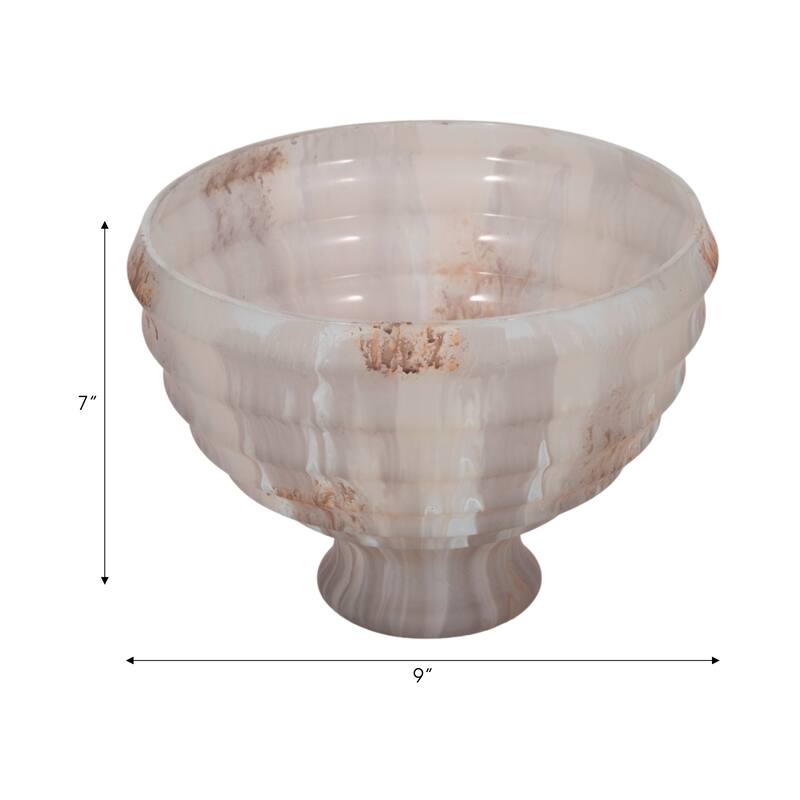Glass Decorative Bowl with Fluted Contoured Design and Pedestal Base