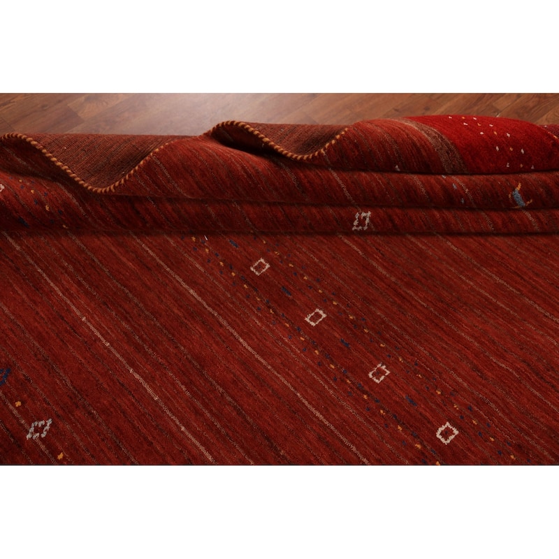 Orange Tribal Gabbeh Oriental Area Rug Handmade Wool Carpet - 6'9" x 9'9"