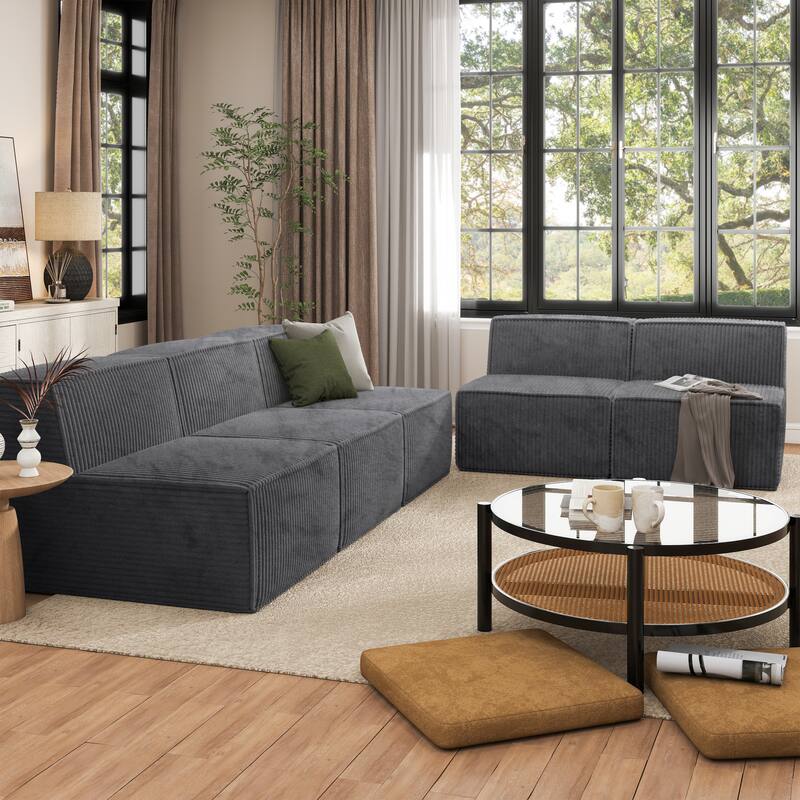 Furniture of America Navir Modern 5-Piece Chenille Foam Modular Sofa and Loveseat Set - Dark Grey (Armless)