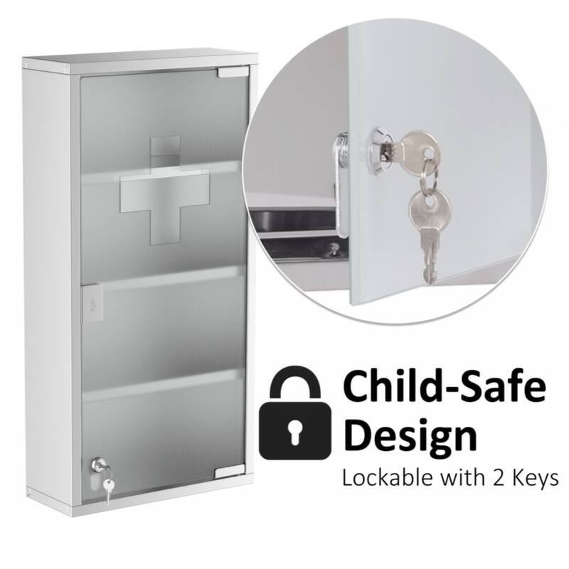 Wall Mounted Medicine Cabinet, Locking Wall Cabinet with 4 Tier Shelves,Silver
