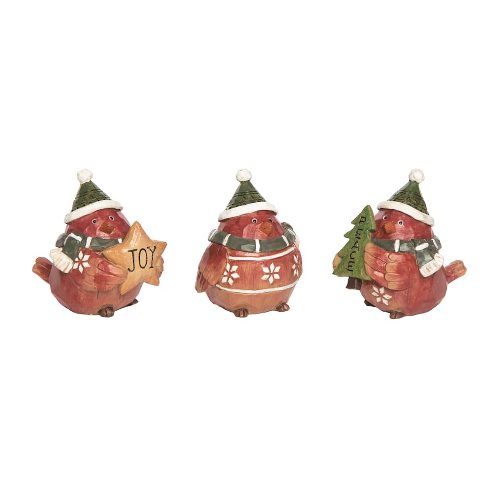 Transpac Resin Fluffy Bird Figurine Set of 3 Christmas Home Decorations