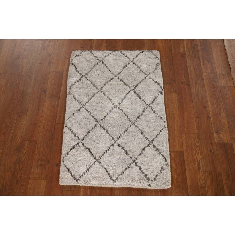 Thick Trellis Moroccan Indian Accent Rug Hand-Knotted Wool Carpet - 2'0"x 3'0"