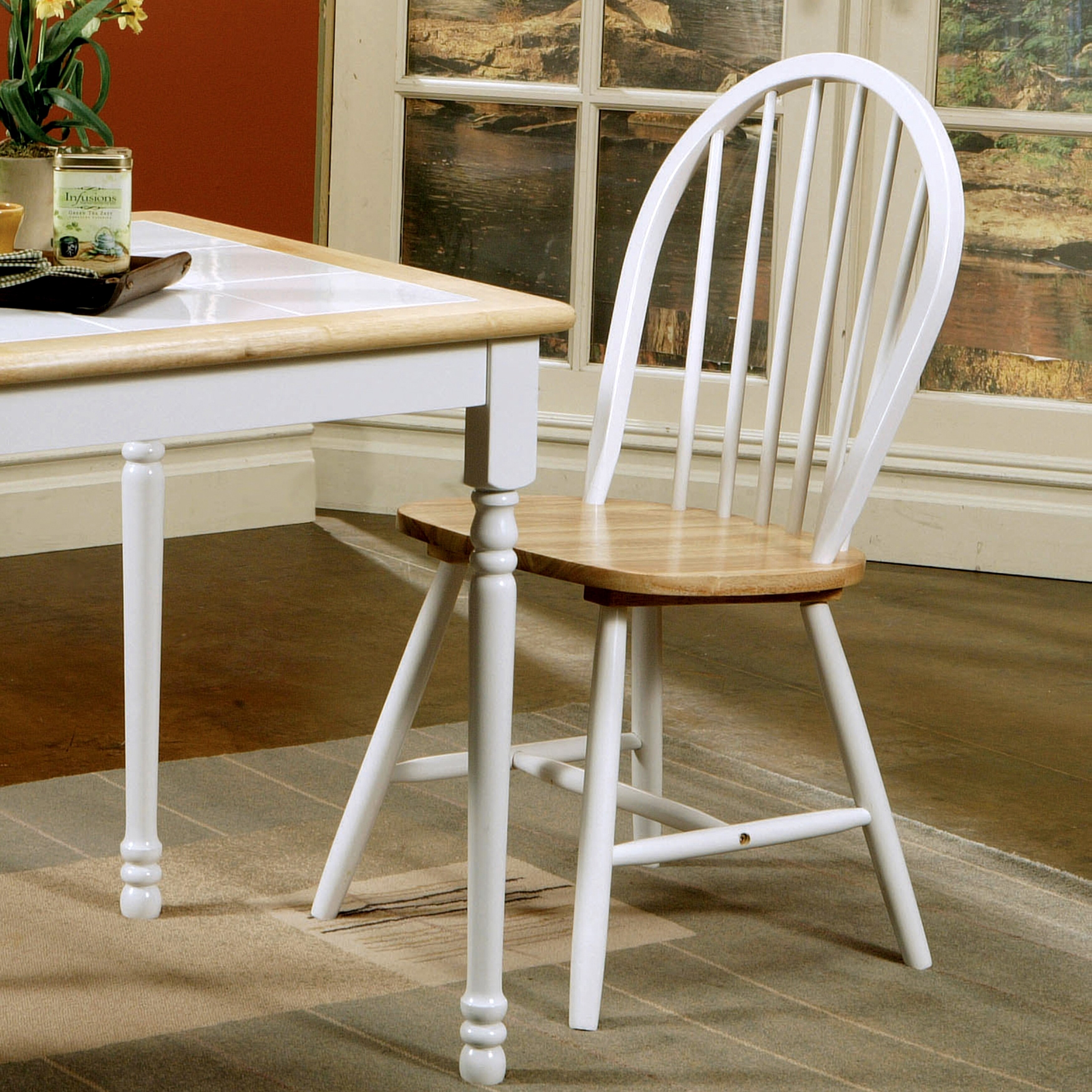 Two-Tone Wood Windsor Spindle Back Dining Chairs (Set of 4) - Bed