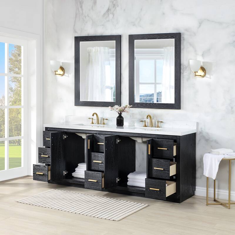 Altair Gazsi Bathroom Vanity with Composite Stone Countertop with Mirror
