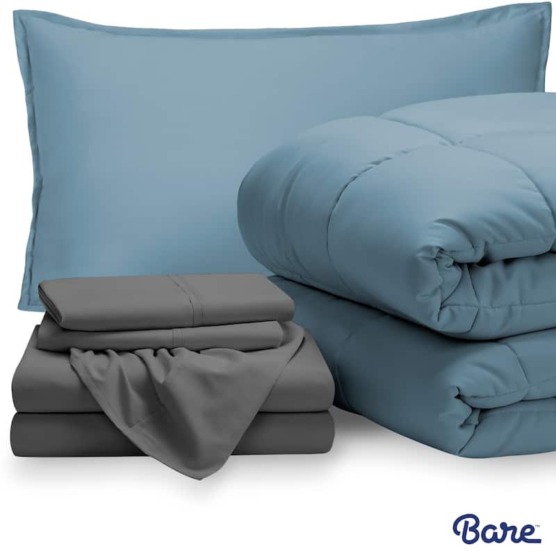 Bare Home Bed-in-a-Bag Down Alternative Comforter & Sheet Set - Coronet Blue/Grey - Twin