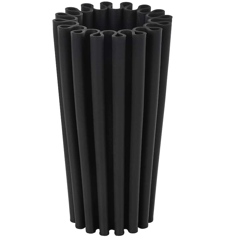 Ceramic Abstract Dimensional Ribbed Decorative Vase with Cylindrical Ridges - Black - Roche River Decor - Black - 6"W, 12"H