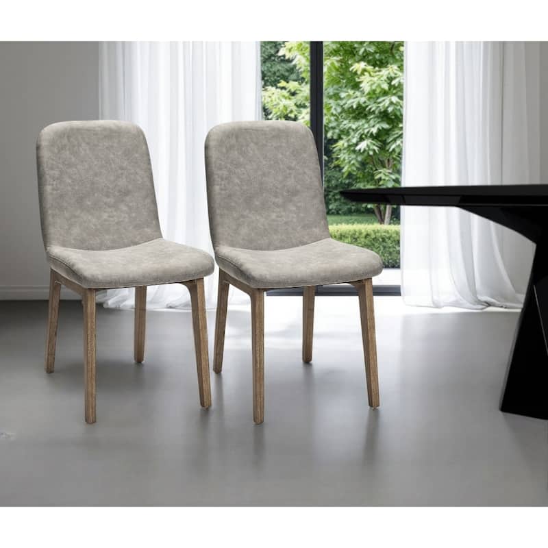 Set of 2 Modern Grey Fabric Dining Side Chairs with Solid Wood Legs and Solid Back for Dining Room - 35.3”H x 25.5”W x 18.5”D