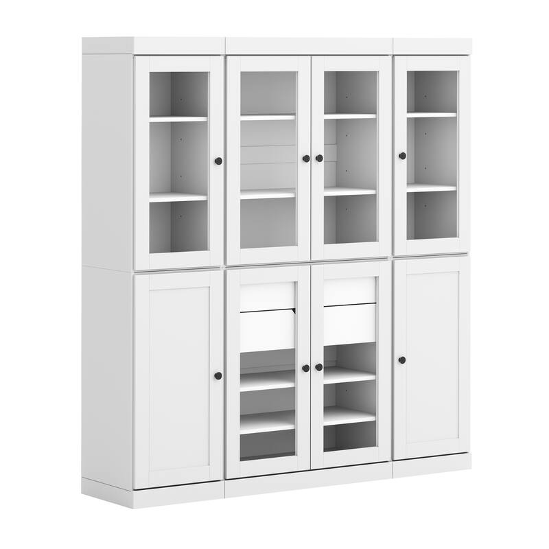 Palace Imports 100% Solid Wood 65" Pantry Cabinet with Clear Glass, Shaker Doors, 2-Drawers and Adjustable Shelves