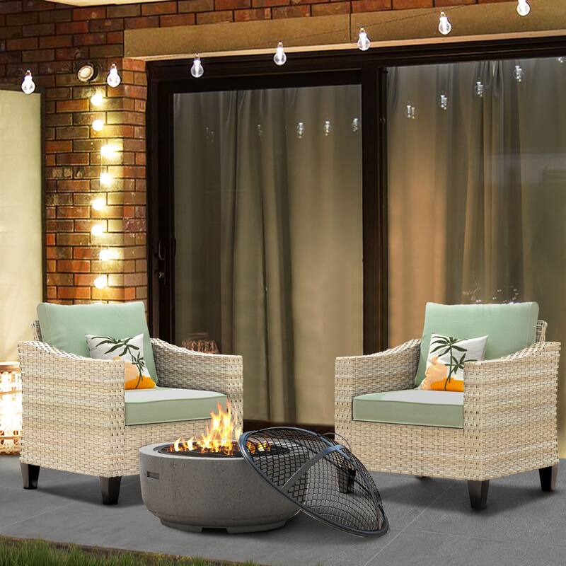 HOOOWOOO 3-piece Outdoor Patio Wicker Chat Set with Firewood Stove