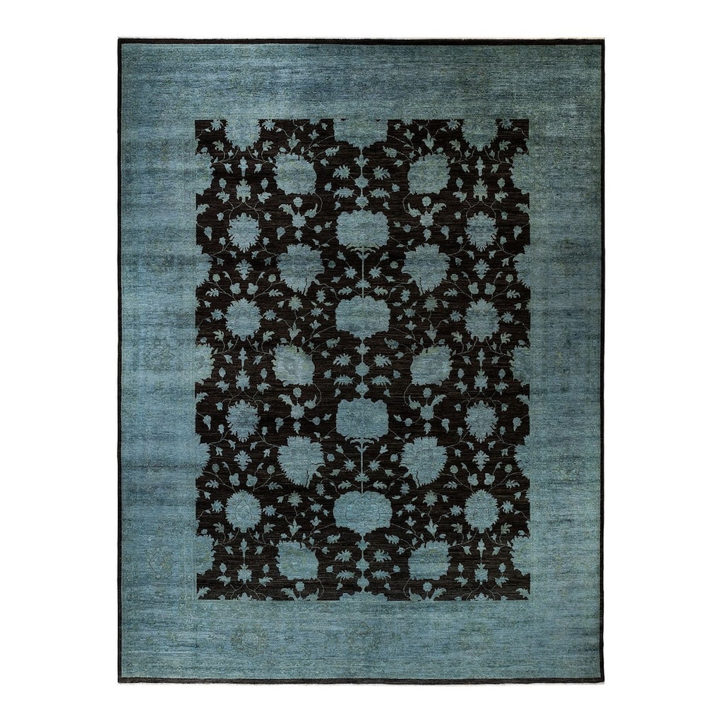 Overton Hand Knotted Wool Vintage Inspired Modern Contemporary Overdyed Brown Area Rug - 12' 0" x 15' 4"