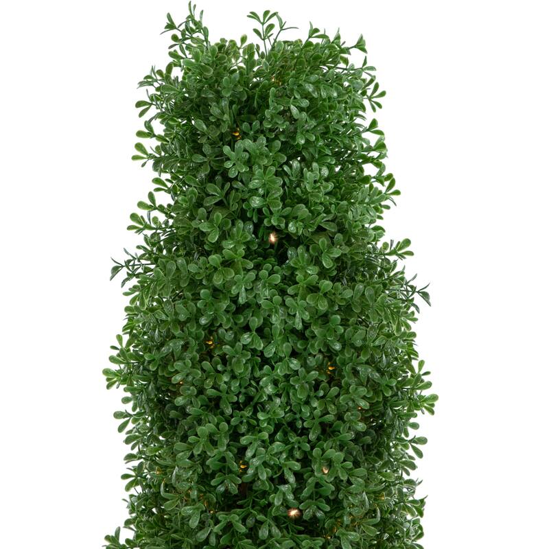 4' Pre-Lit Artificial Boxwood Cone Topiary Tree with Pot Clear Lights - 11