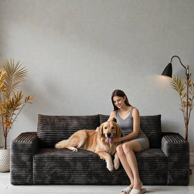 71" Corduroy 3-Seater Sofa, Deep Seat Comfy Couch with Wide Armrests, No-Assembly Soft Fabric Sofa for Living Room