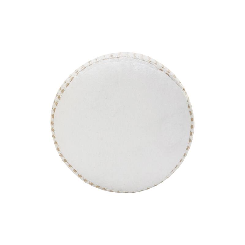 18-Inch White Jute Blend Round Ottoman with Geometric Design for Living Room
