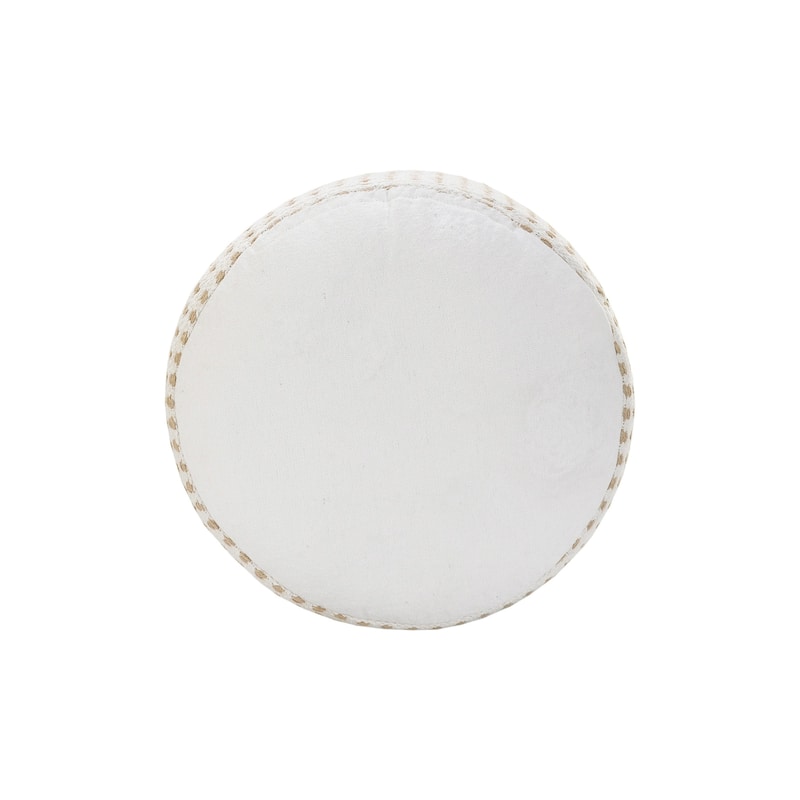 HomeRoots 18" White Jute Round Geometric Pouf Ottoman