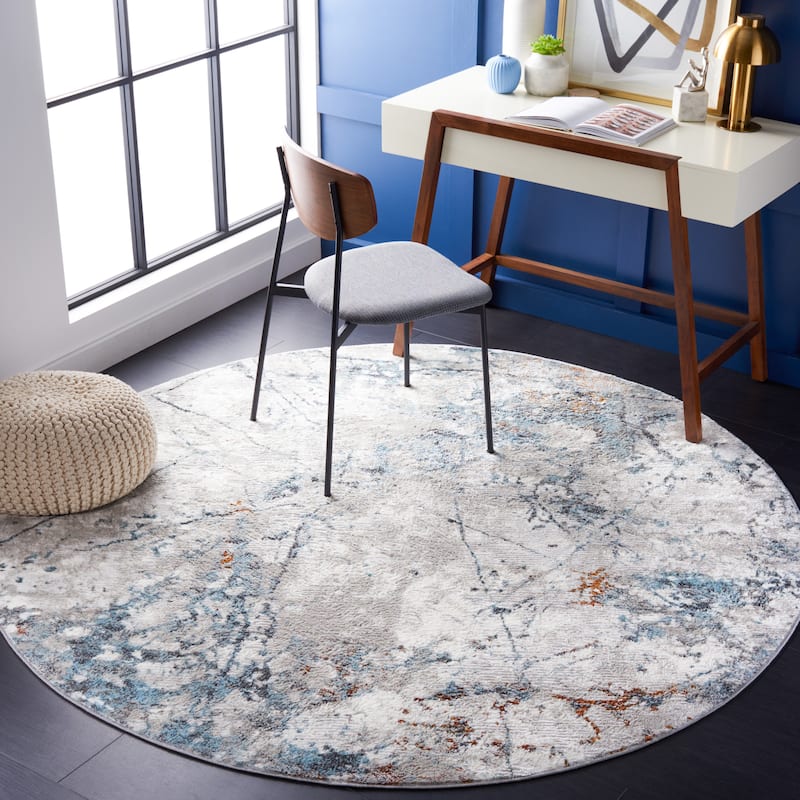SAFAVIEH Meadow Yvette Modern Abstract Rug - 6'7" Round - Grey/Blue