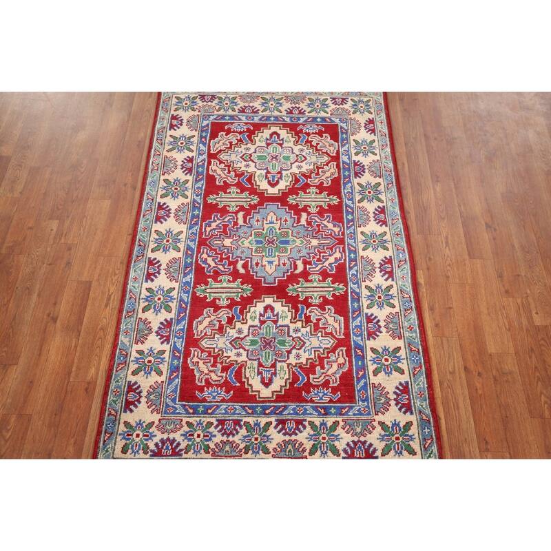 Kazak Foyer Rug Hand-Knotted Traditional Red Wool Carpet - 3'2" x 5'3"