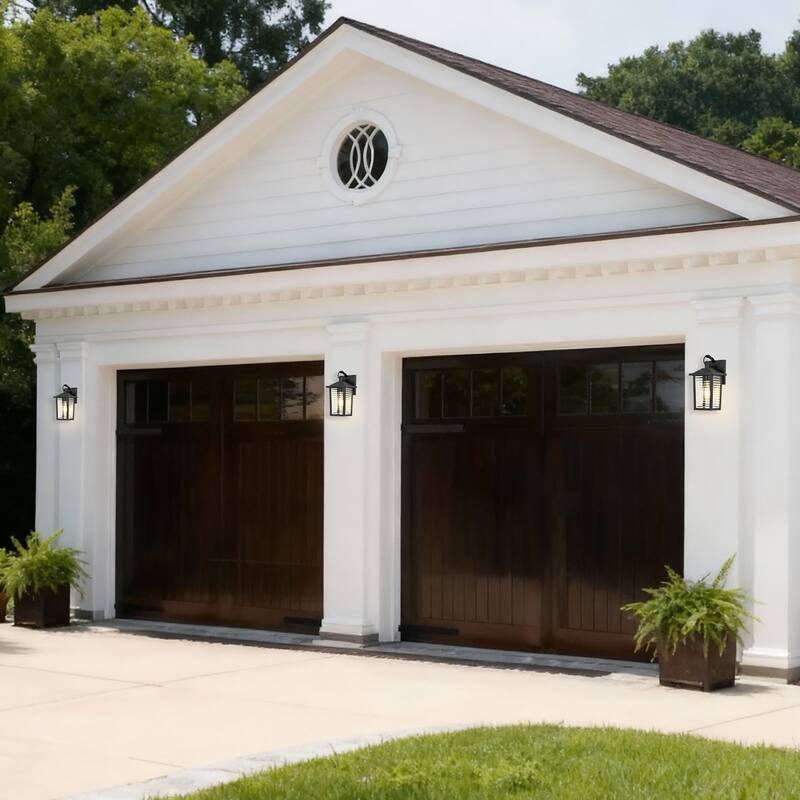 11 in. Sand Black 1-Light Outdoor Wall Lantern Sconce with Clear Glass Shade