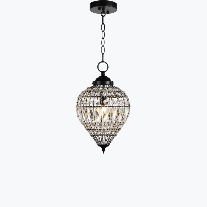 Matte Black Beaded Crystal 1 Light Island Pendant 12" Chandelier - 9" Wide x 12" Height
