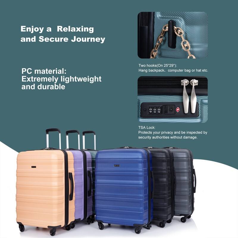 3PCS Expandable PC Lightweight Luggage Sets Suitcase with 2 Hooks,TSA Lock and Spinner Wheels