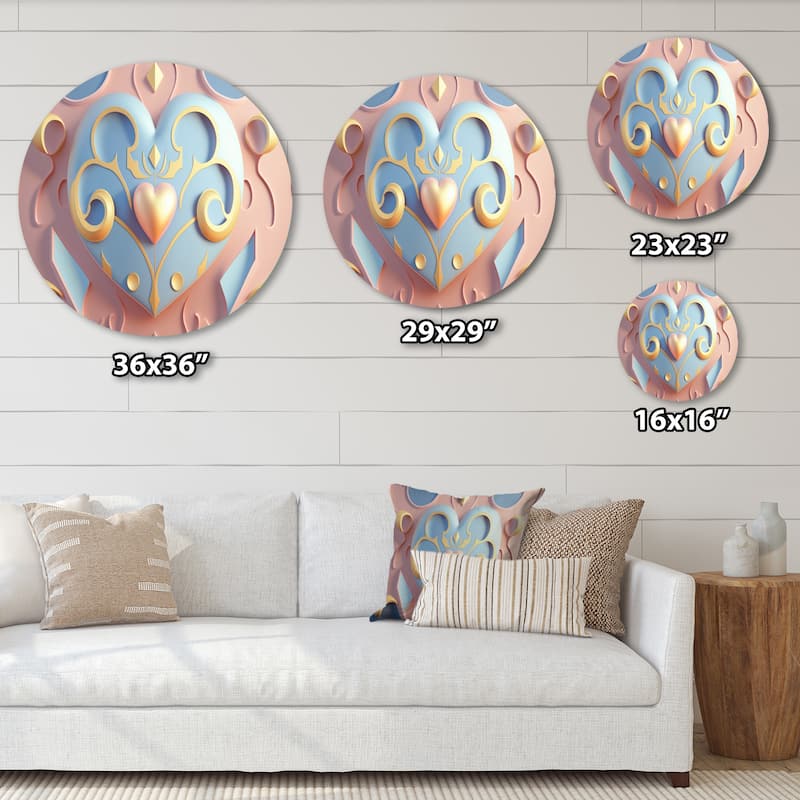Designart 'Contemporary Pastel Radiating Pink Heart II' Modern Metal Round Wall Art