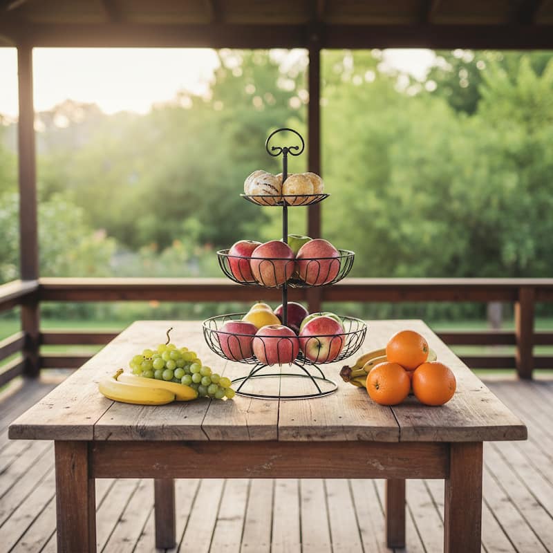 3 Tiers Wire Iron Basket Fruit Bowl, Black