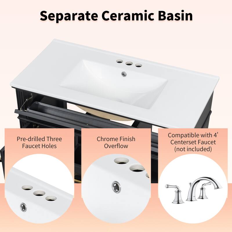 Bathroom Vanity with Sink, Freestanding Bathroom Storage Cabinet, Bathroom Cabinet with Soft Close Doors & 3 Drawers