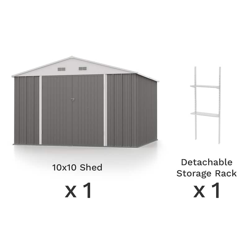 Patiowell 10' x 8'/10' x 10'Metal Outdoor Storage Shed with Goods Shelves/Floor Frame Garden Tool Shed for Backyard Garden