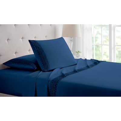Bamboo Comfort Lace Crochet Embroidery 4 Piece Sheet Set