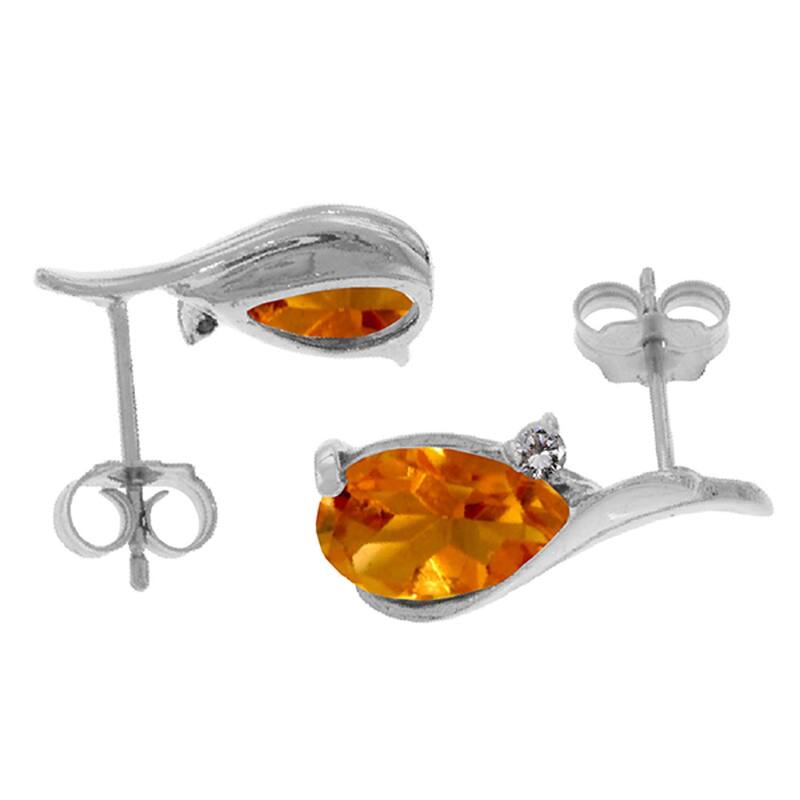 3.26 Carat 14K Solid Gold Stud Earrings Diamond Citrine Gemstone