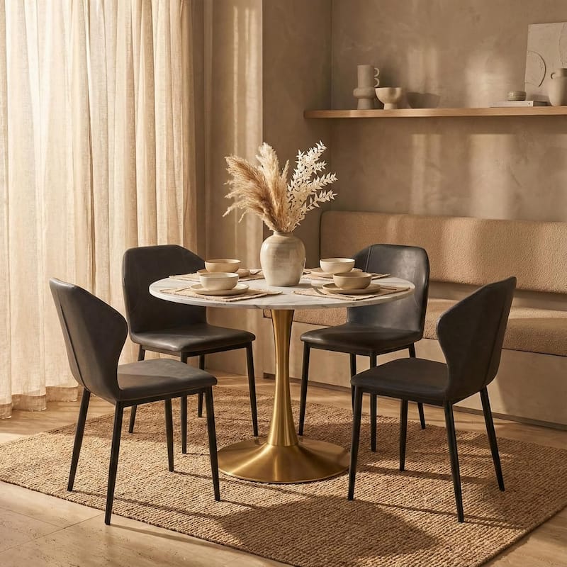 Bristol 40" Modern Round Dining Table with Accent Gold Steel Pedestal Base, Scratch-Resistant and Easy-Care