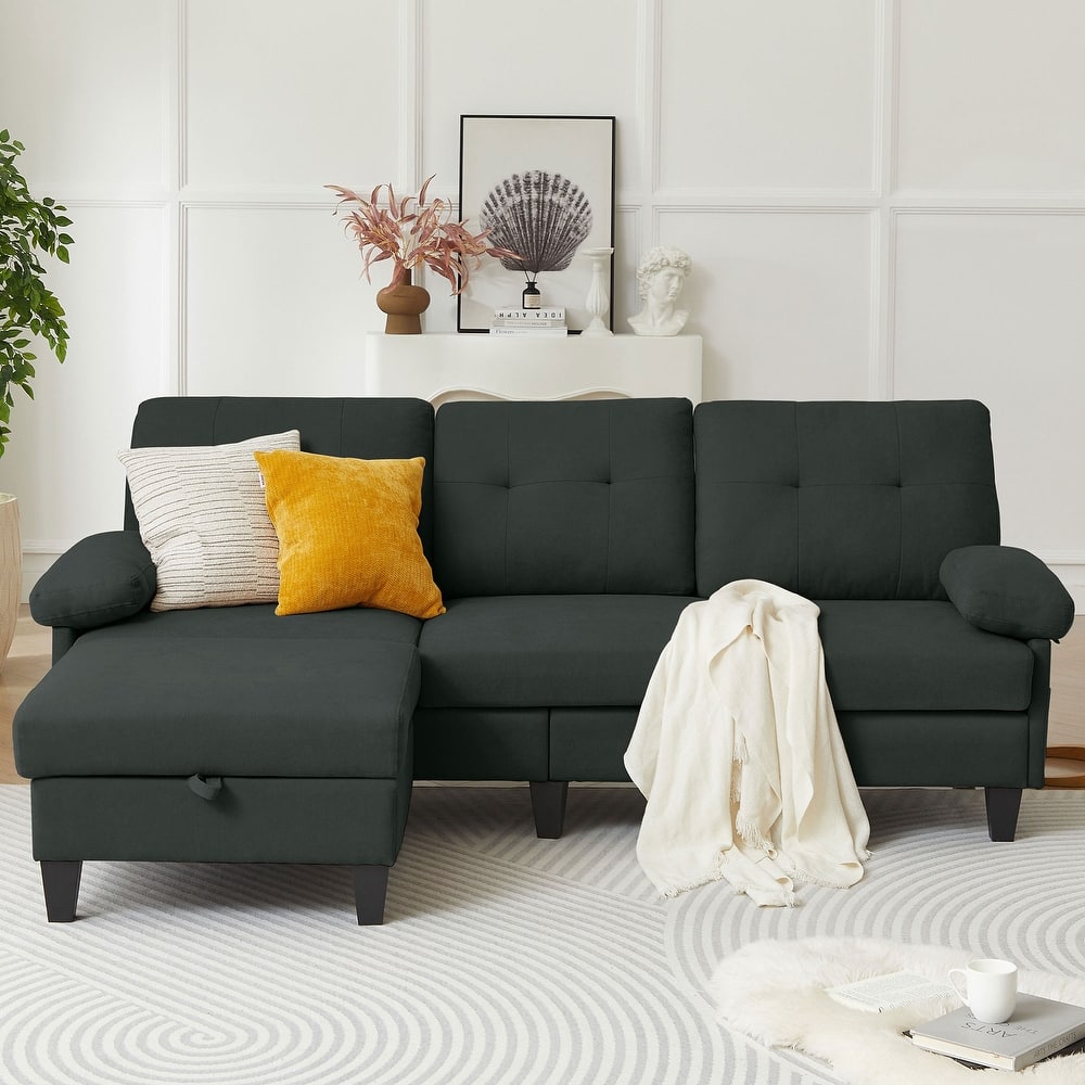 84.45" Wide Sectional Sofa with Ottoman & Side Storage Bags