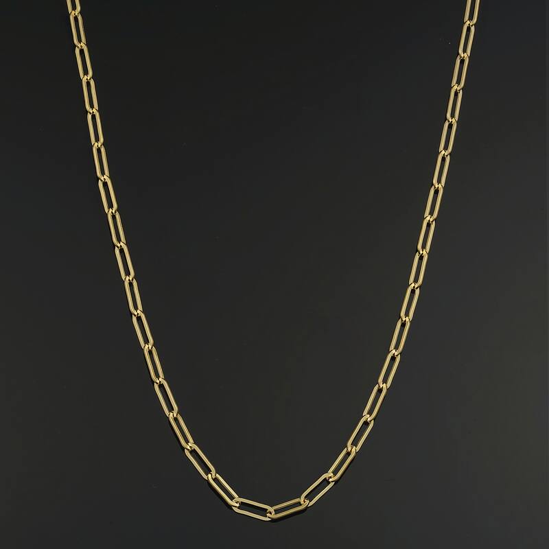 Alfred & Vincent 2.5mm Paper Clip Cable Chain Necklace – 14k Yellow Gold-Plated Sterling Silver, 18-24″