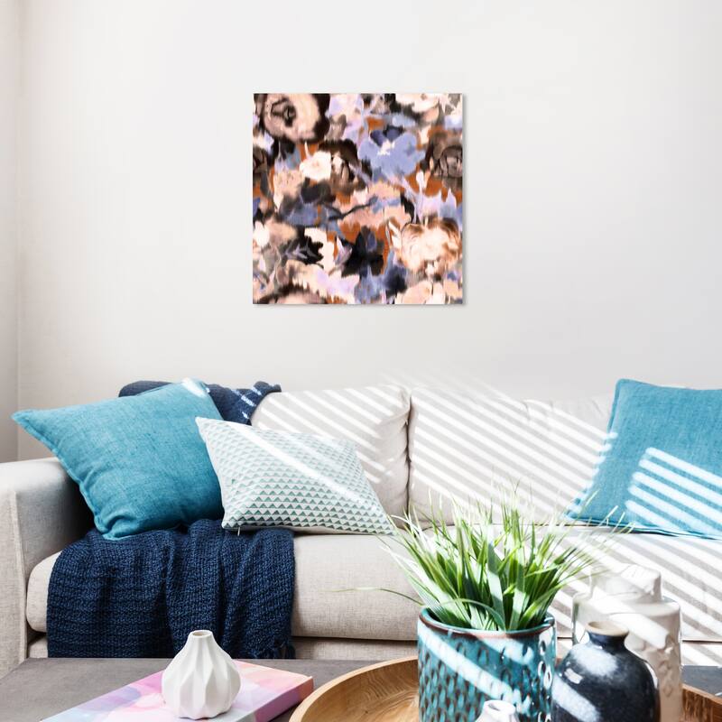 Wynwood Studio Abstract Blooming Granada Taupe Blue and Modern & Contemporary Wall Art Canvas Print - 20 x 20