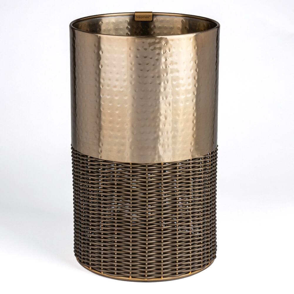 happimess Asher Modern 4.13-Gallon 2-Tone Faux Wicker/Metal Cylinder Waste Basket
