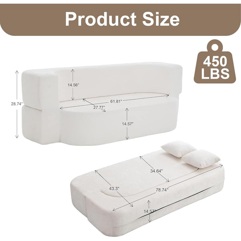 3-Seater Convertible Sofa Bed, Chenille Fabric Sleeper Sofa, High-Density Sponge Daybed, No Assembly Required