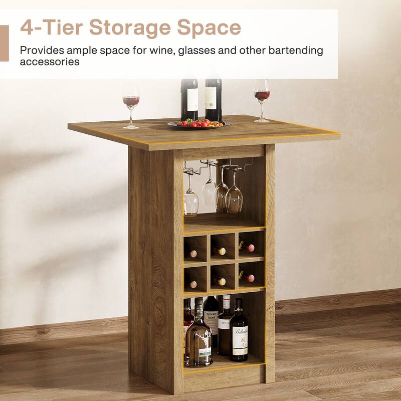31.5-Inch Square Bar Table, 4-Tier Wood Counter Height Home Bar Unit