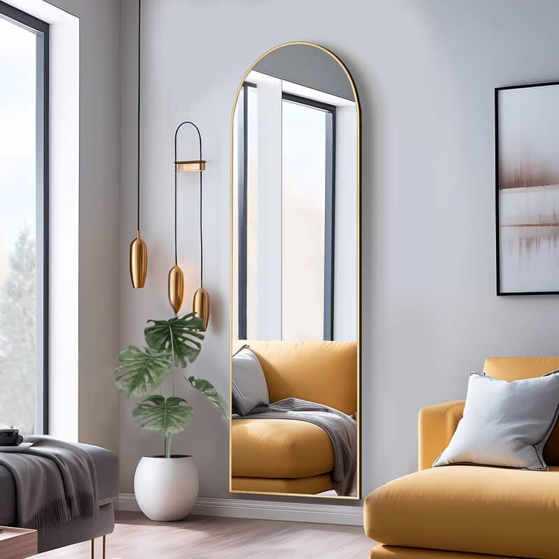 Full Length Free Standing Body Mirror Metal Framed Wall Mirror Large Floor Mirror - 69"x24" - Gold-Arch