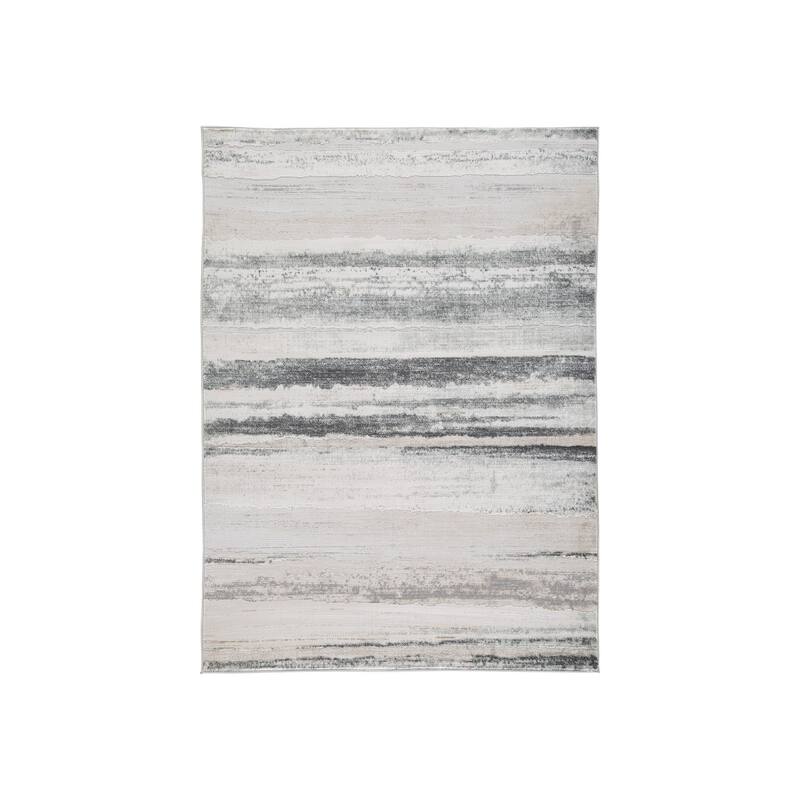 Oxy 8 x 10 Modern Area Rug, Clean Abstract Design, Soft Fabric, Gray, Gold - 8 x 10