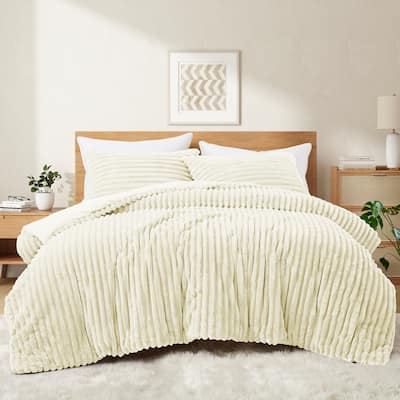 Flannel Fleece Plush Fuzzy Comforter Set Fluffy Winter Bedding Set with 2 Pillowcases