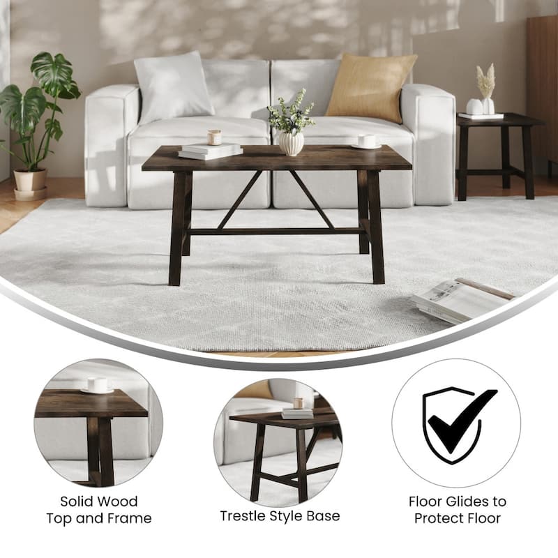 Solid Wood Farmhouse Trestle Style Coffee Table